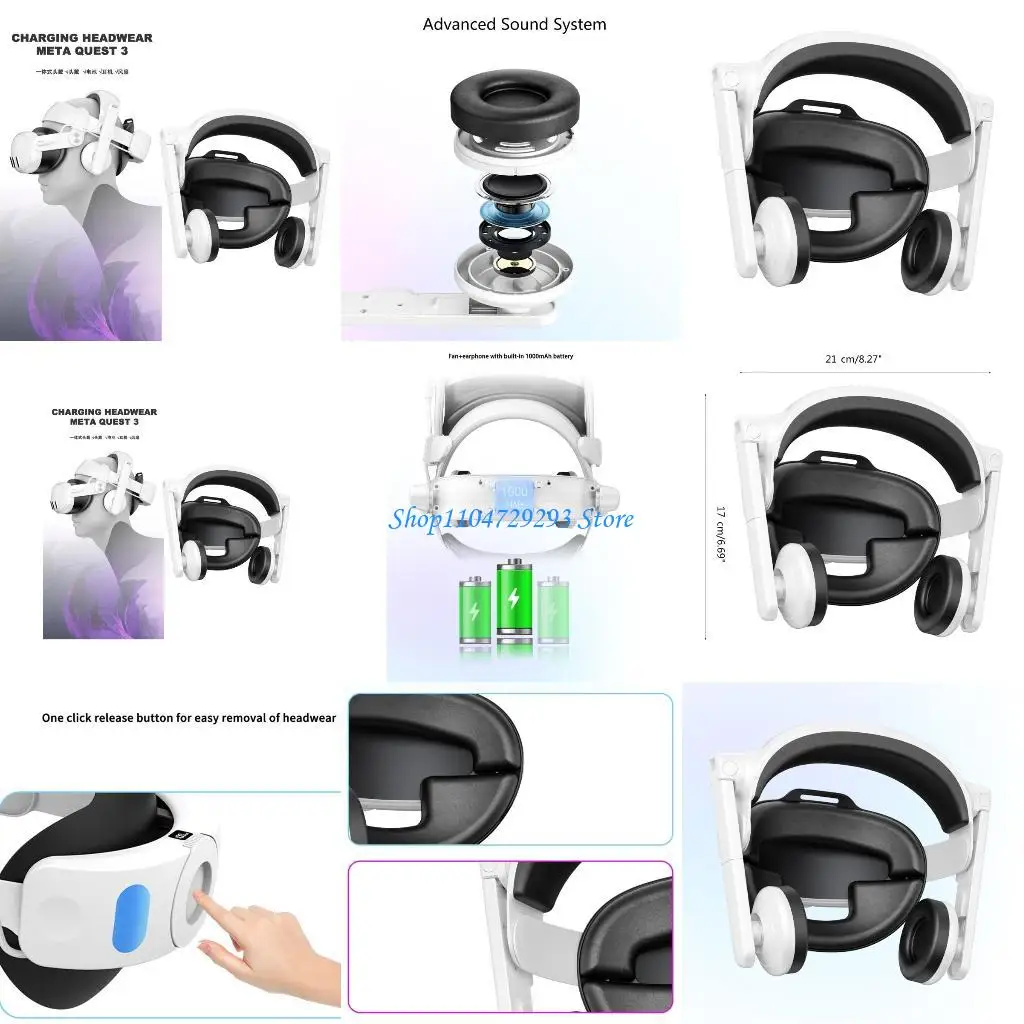 

Y2GD Adjustable Strap with 1000mAh Battery Head Straps For Quest3 Headband