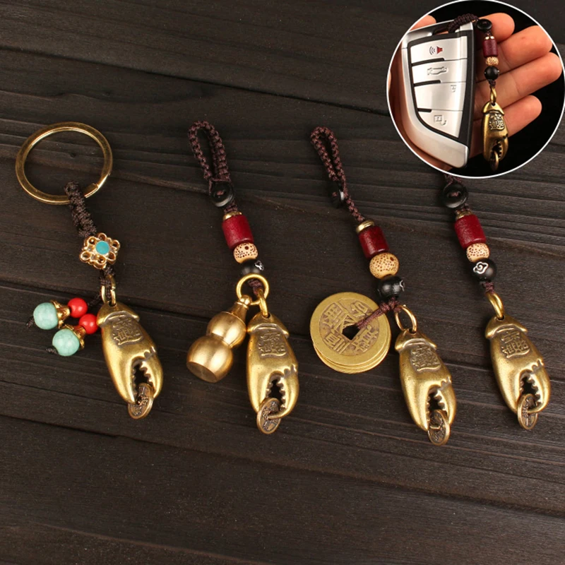 Attracting Wealth Treasures Brass Crab Pliers Five Emperors Money Keychain Pendant Men's Women's Key Bag Car Key Chain Pendant