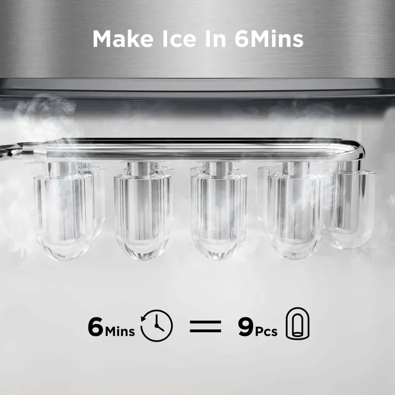 QWSilonn Ice Makers Countertop,9 Cubes Ready in 6 Mins,26lbs in 24Hrs,Self-Cleaning Ice Machine with Ice Scoop and Basket