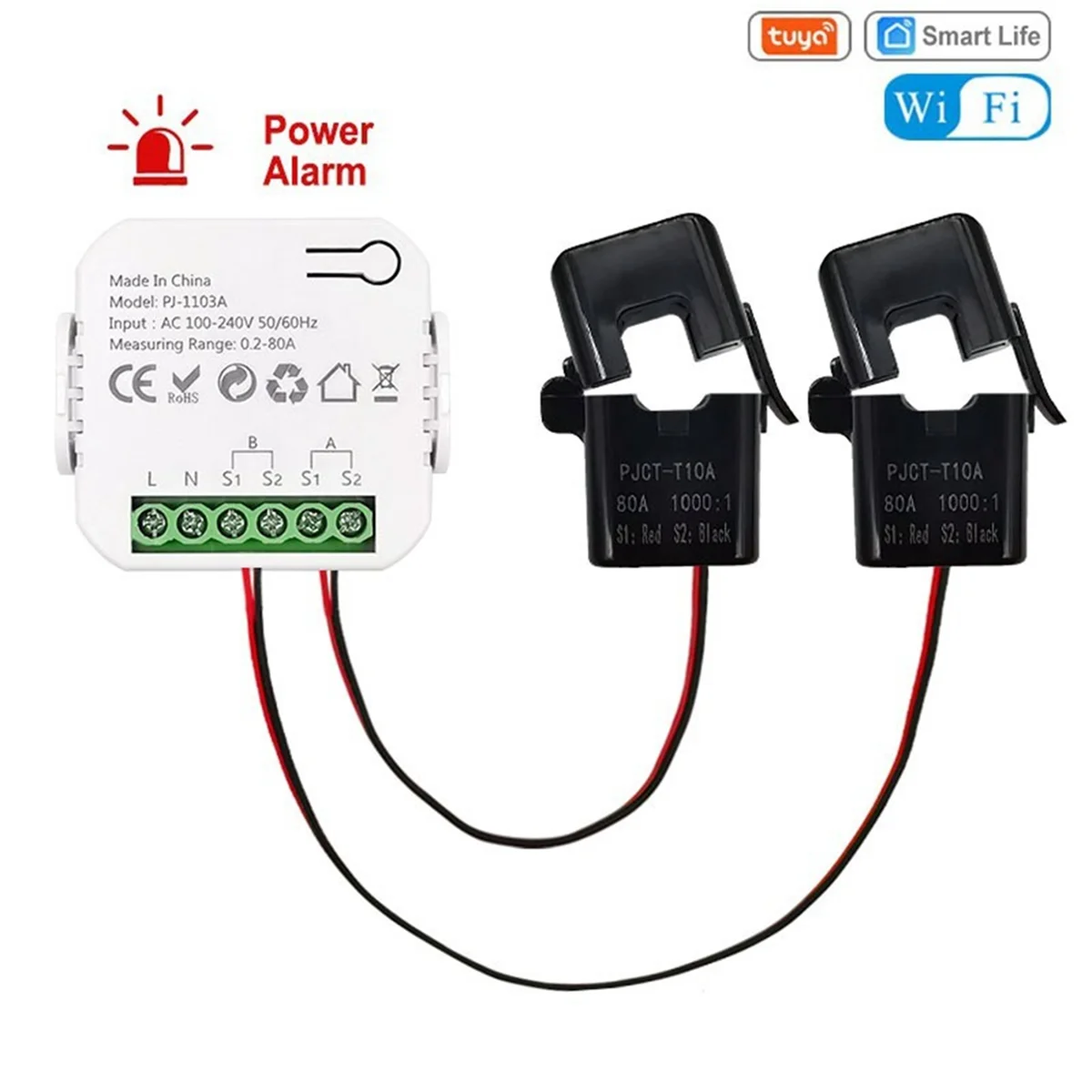 

ABAN Tuya Smart WiFi счетчик энергии двунаправленный с трансформатором тока приложение монитор мощность 80A поддержка сигнализации 2 канала-2CT