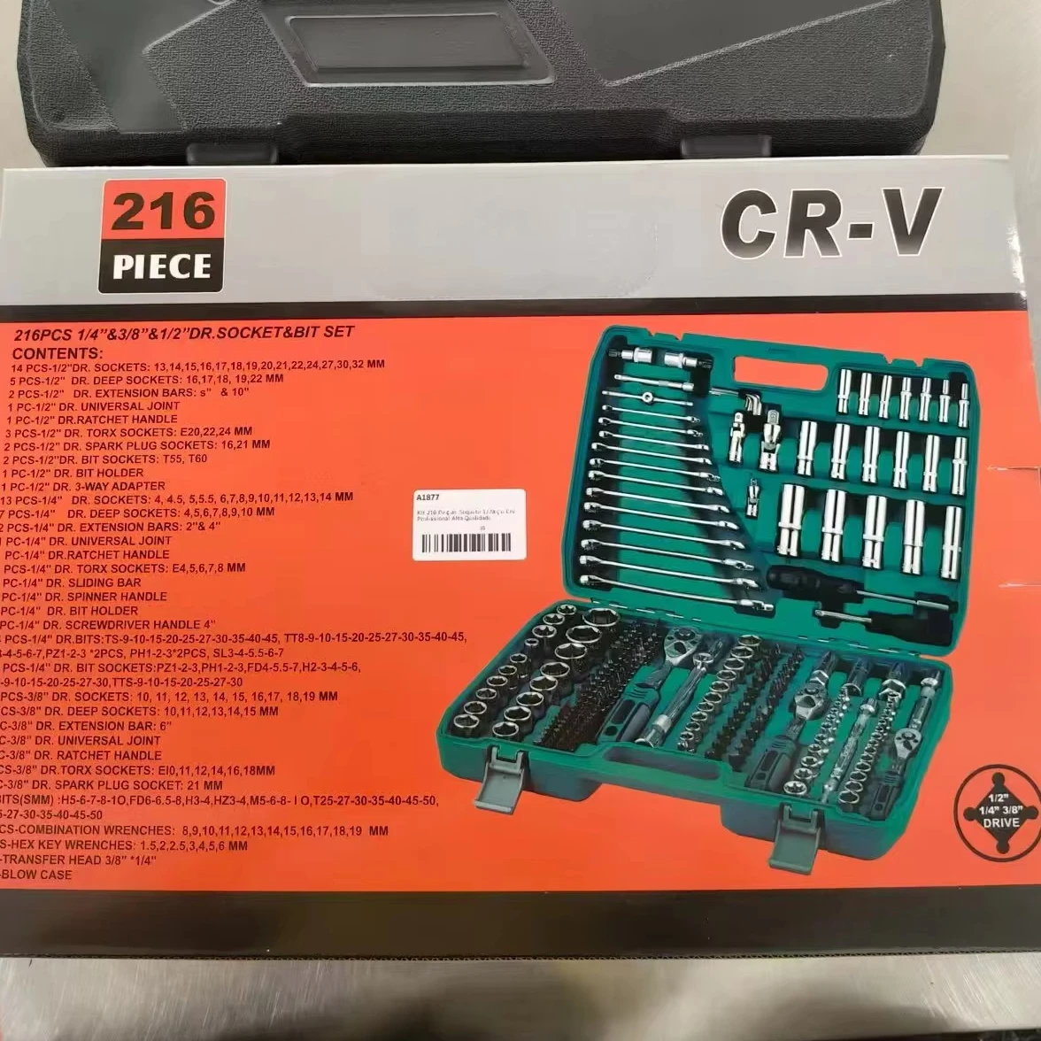 216-Piece DIY Auto Repair Tool Kit Hand Power Source Ratchet Wrench Set OEM Customized For Car Bike Garden Maintenance CR-V