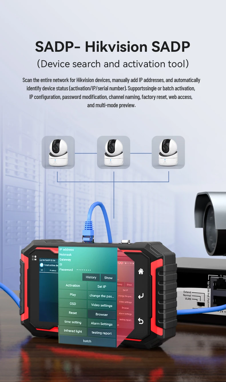 NOYAFA IPC725-1CCTV Netzwerkkabeltester mit HD-Touchscreen-Monitor für PoE, VFL, OPM, TDR, Pegelmessgerät, IP-Such- und Scanfunktion, Kabelverfolgung – Detail 8