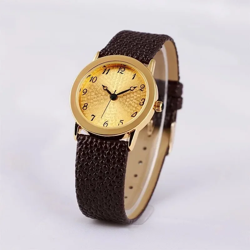 34mm Dial Men Women Quartz Watch Luxury Sutras Words Engraved Gold Clock Brown Reloj Vintage Male Ladies Orologio Man Wristwatch