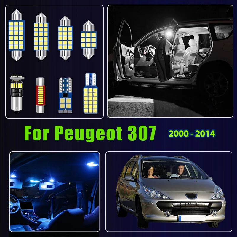 

For Peugeot 307 SW Hatch 2000 - 2004 2005 2006 2007 2008 2009 2010 2011 2012 2013 2014 12pcs Car LED Interior Lights Accessories