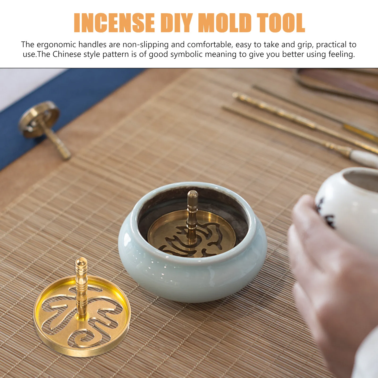 Copper Incense Press Mold Exquisite Handcrafted Chinese Symbolic Design Ergonomic Non-Slip Handle for Bedroom Study Hotel Bar