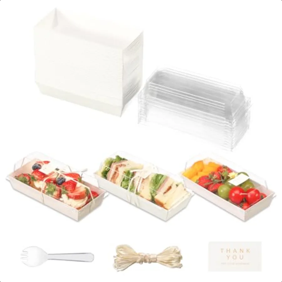 Pequenas caixas de charcutaria com tampas transparentes e garfos para ir papel rec caixa de charcutaria recipientes de alimentos 7 Polegada caixas de droert para bolo s
