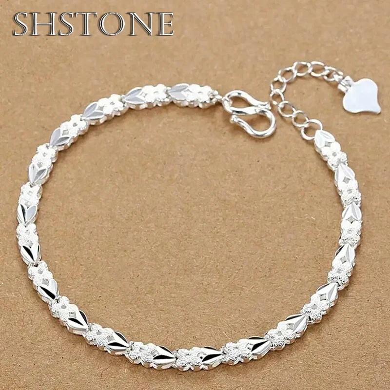 

SHSTONE 925 Sterling Silver Bracelets Heart Leaf For Women Wedding Lady Noble Pretty Jewelry Fashion Nice Chain 20cm 8inch