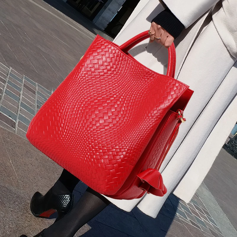 

Genuine Cowhide Leather Women's Handbag with Woven Pattern, Rose Design, Large Capacity, for Single Shoulder & Underarm Carry