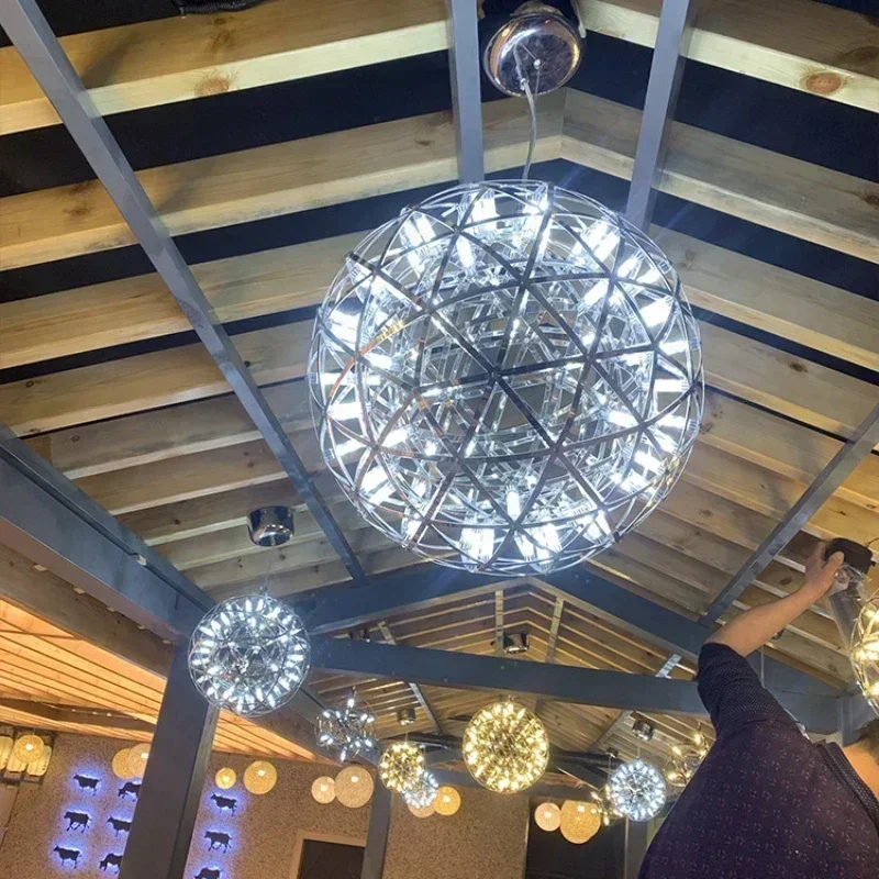 LED Modern Brief Loft Spark Ball Lights Chandelier Fixture Firework Stainless Steel Lobby Lustre Pendant Lamp Home Deco Lighting