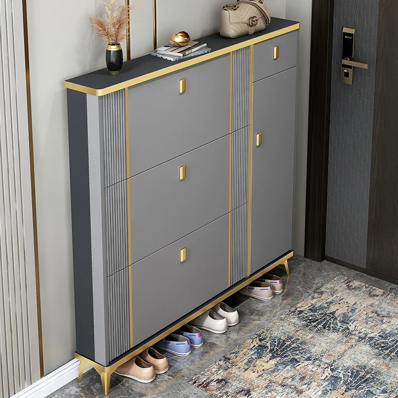 Light luxury ultra-thin tipping bucket shoe cabinet Large capacity porch cabinet at home door Simple modern storage shoe rack