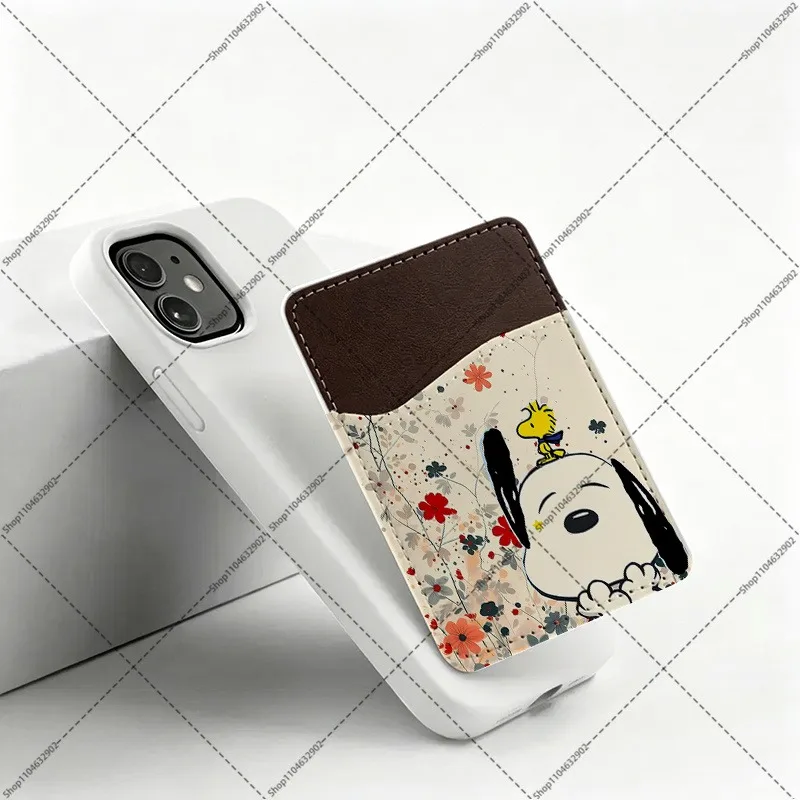 Snoopys Hot Sale Phone Wallet Cartoon Anime Pattern ID Card Holder Pocket Cute Self-Adhesive Sticker Card Bag Phone Back Pockets