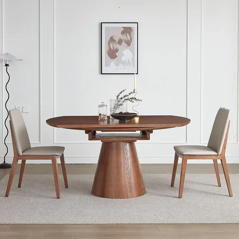 

Nordic solid wood square becomes round dual-purpose dining table household multi-functional folding dining table and chairs