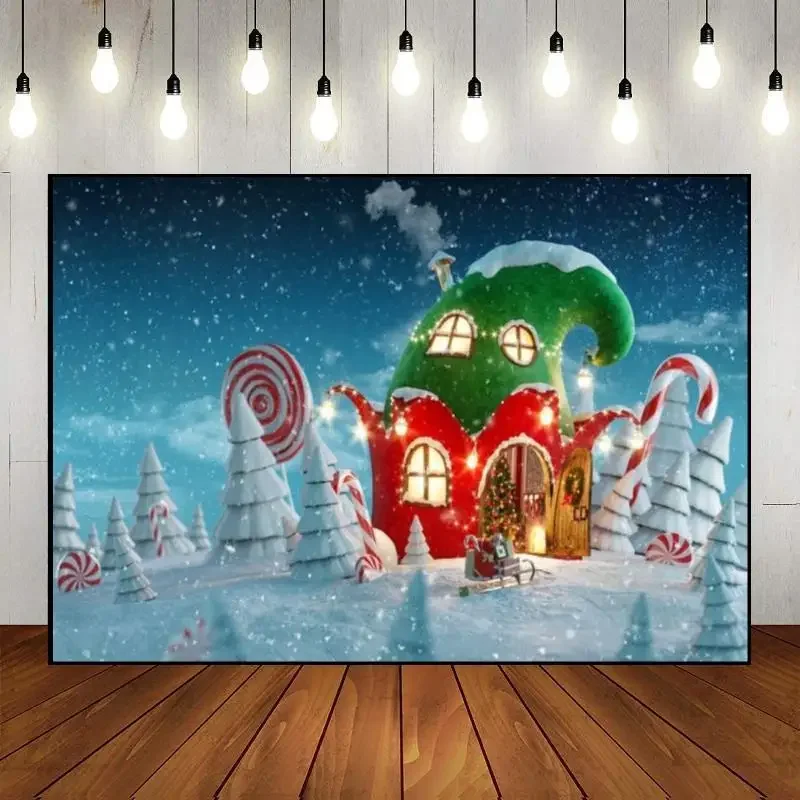 Merry Christmas Xmas Tree Background Party Baby Shower Fireplace Photo Claus Gingerbread House Custom Birthday Backdrop Sleigh