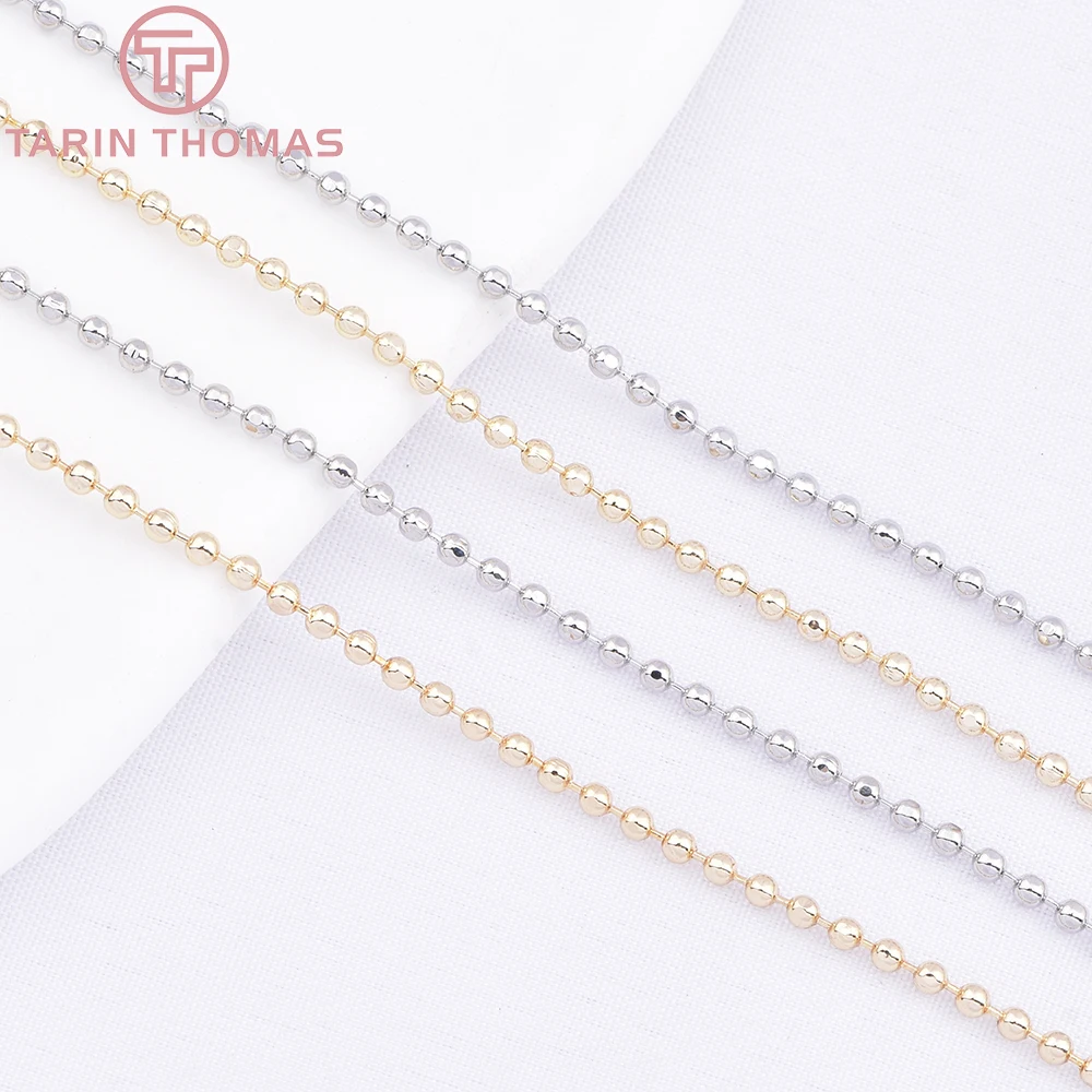 (10897) 2 PCS 45CM 24K Gold Color Plated Brass Finished Necklace Round Beads Necklace High Quality DIY Jewelry Accessories