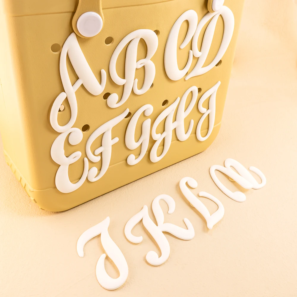 Letras Latinas decorativas de PVC para mujer, accesorios de bolso de mano de goma para niña y mujer, dijes de playa, hebillas decorativas DIY, 1/26