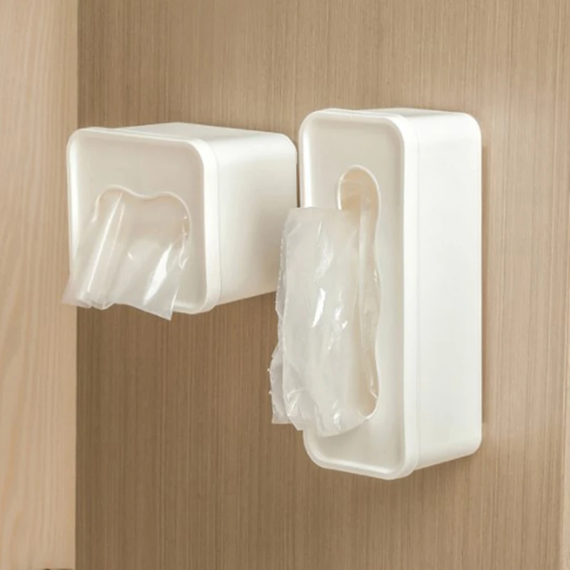 Wall Mounted Mask Storage Box Garbage Bag Storage Container for Plastic Wrap Gloves Dispenser Kitchen Cabinet Door Organizer Box