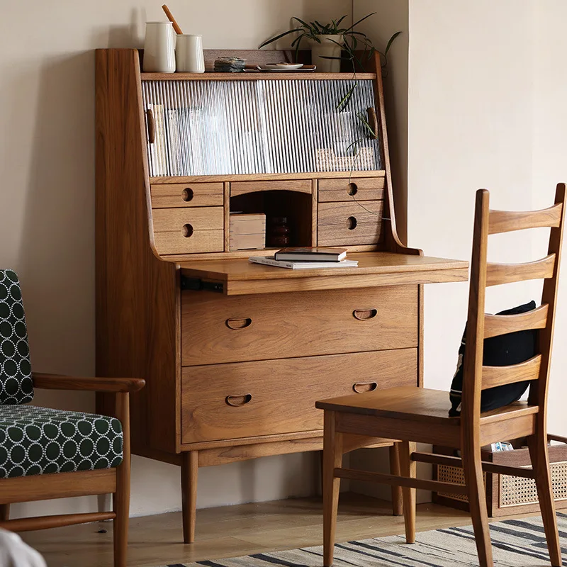 Myanmar teak antique style secretary cabinet bedroom storage chest bedside cabinet all solid wood with mirror dresser