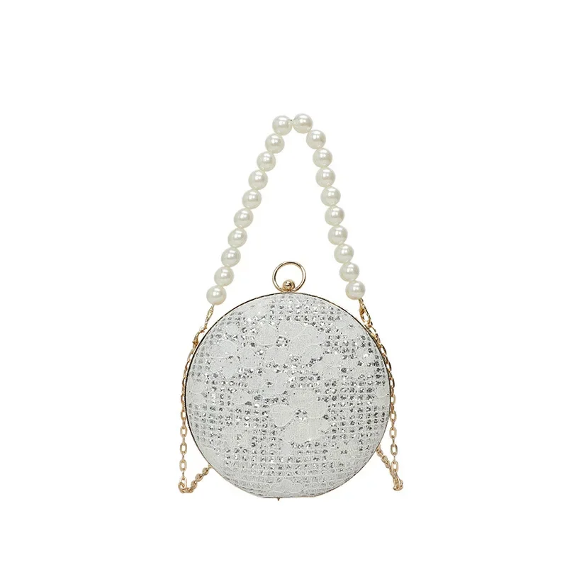 حقيبة يد نسائية صغيرة بنمط عطر لؤلؤي عصرية على شكل كرة دائرية مزينة بالترتر #5