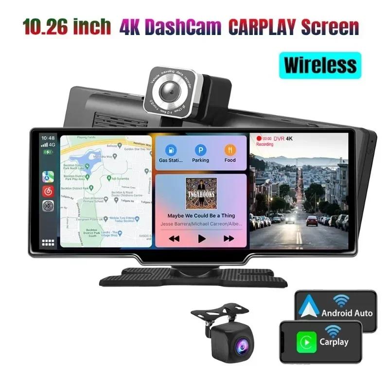 Bayerley Car GPS Navigation C200-DVR 10.26 Carplay+4K Front and Rear Recorder  Dual Bluetooth Car MP5 Player Display Wireless