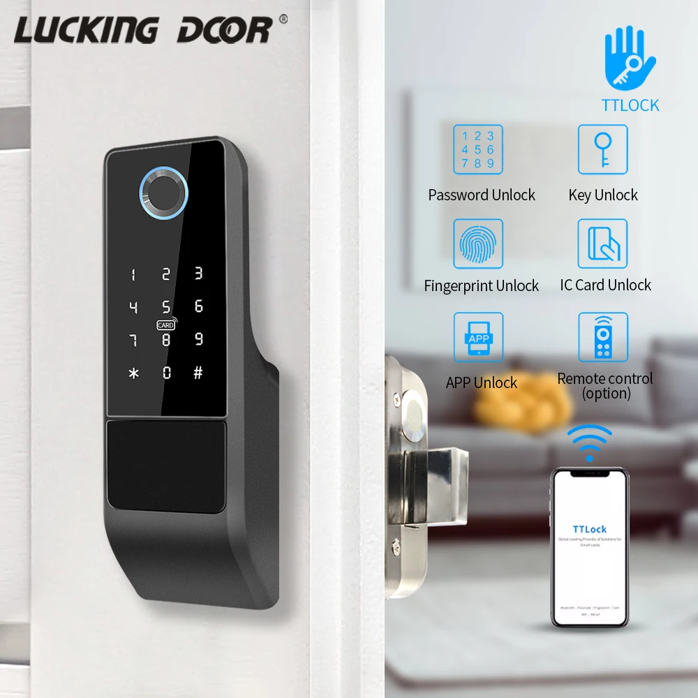 

Bluetooth TTLOCK APP отпечаток пальца дверной замок деревянный медный Открыватель для ворот дистанционное управление электронный замок биометрический IP65 водонепроницаемый