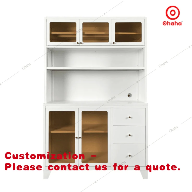 

Кухонный шкаф Customized.White с стеклянными вставками и множеством отделений, изготовлен из МДФ, Ohaha - TB058
