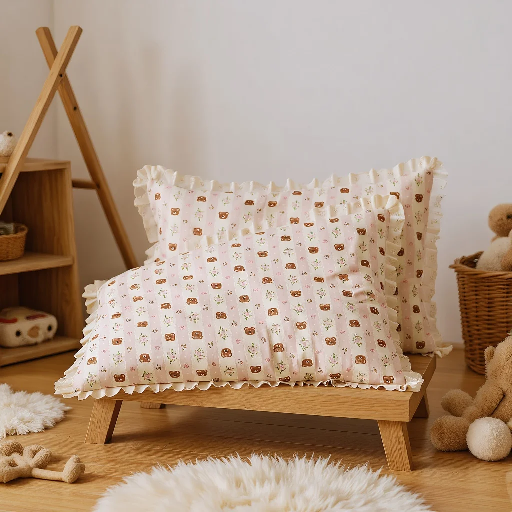 

Decorative Cotton Lace Pillowcase Cute Bear Pattern Breathable Throw Cover Body Pillows Case Bedroom Cushion Sofa Bed Soft