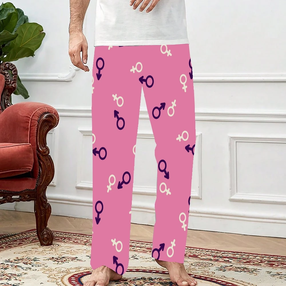 Mannelijk Vrouwelijk Symbool Patroon Pyjama Broek Heren Dames Loungebroek Superzacht Unisex Slaap Pyjama Broekje Met Zakken Trekkoord