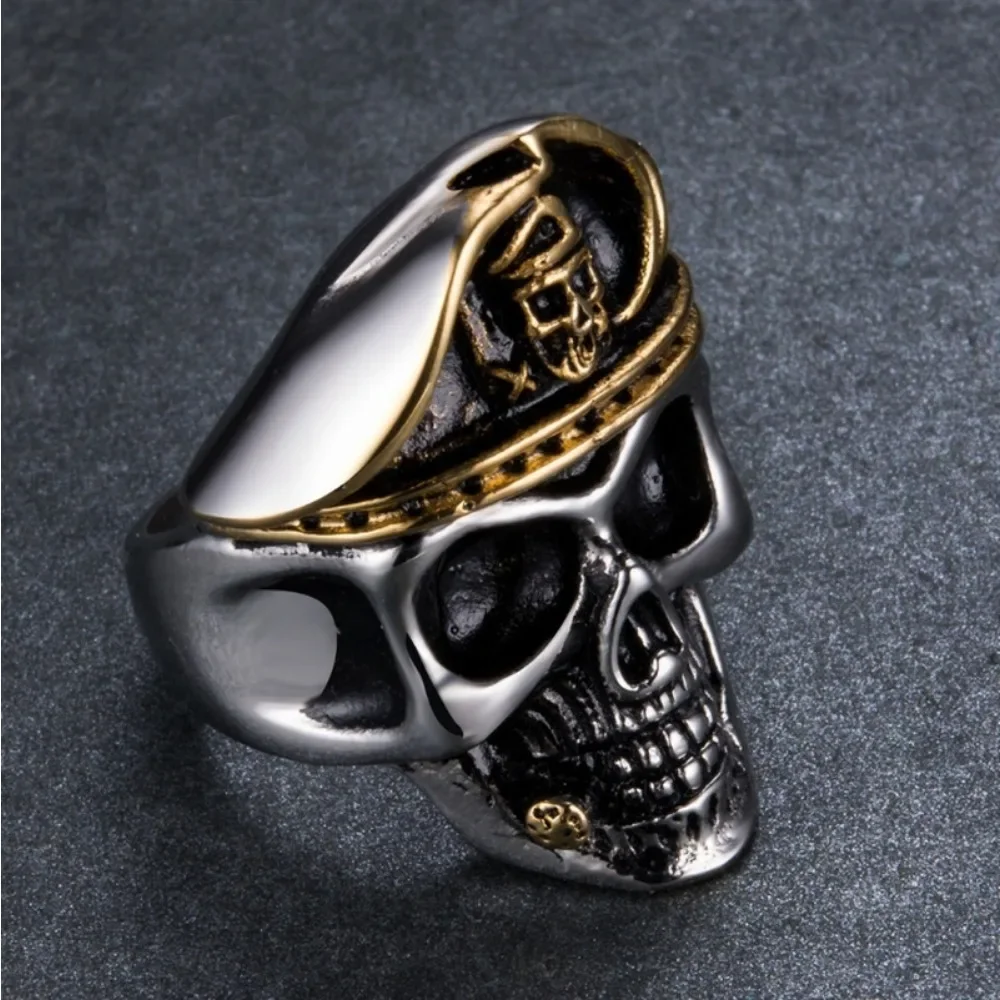 Bully Fashion Vintage Beret Skull Ring Men\'s Niche Creative Trend Goth Punk Hip Hop Rock Street Party Finger Ring Gift Jewelry