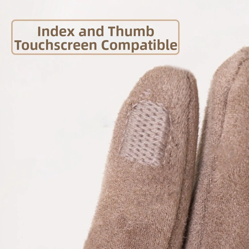 Practical Elegant Winter Thermal Gloves Thick Breathable Touch-Screen Gloves Insulated Warm Windproof Suede Gloves Gift