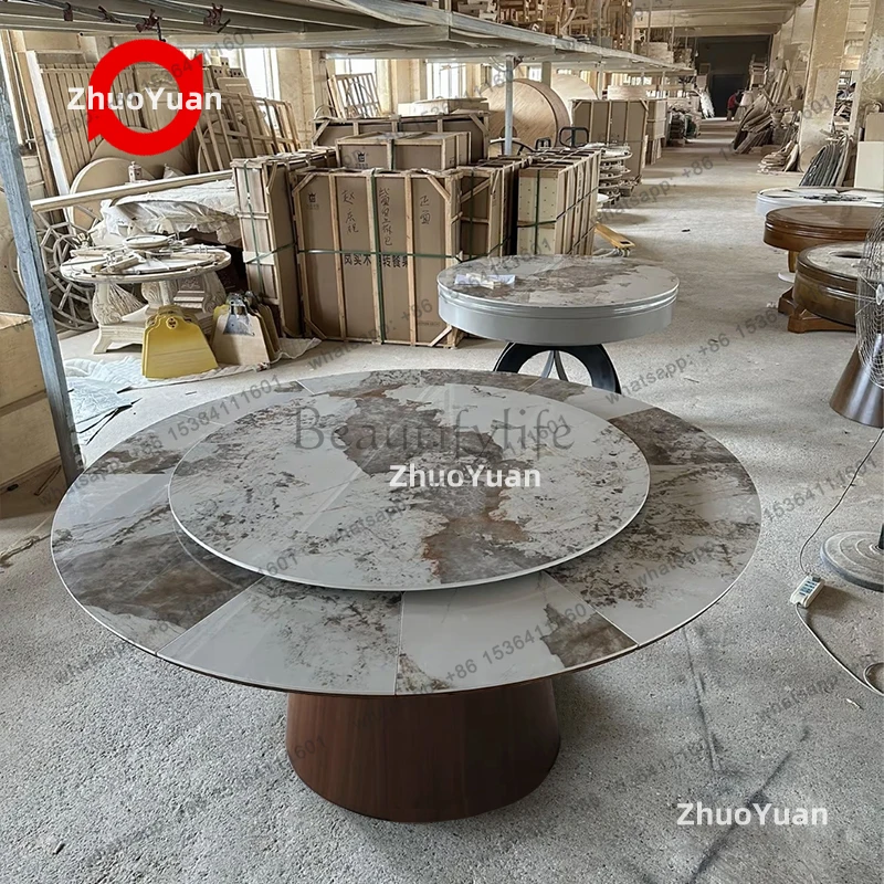 

High Quality Rotating round table Fletcher Extendable Dining Table Solid Wood Table for Home Dining Room Furniture 12 14 seaters