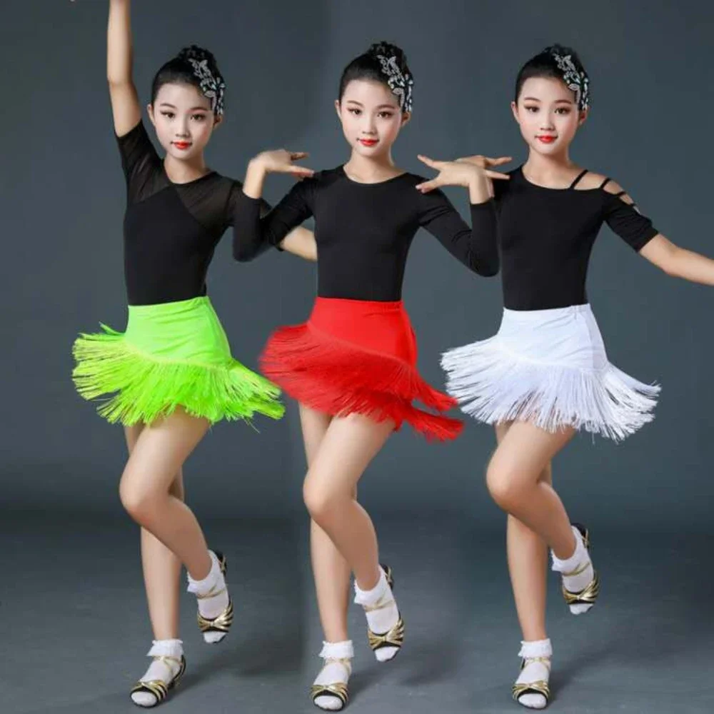 Children's Latin Dance Skirt Girls' Split Latin Tassel Dance Skirt Training Clothing Competition Performance Clothing