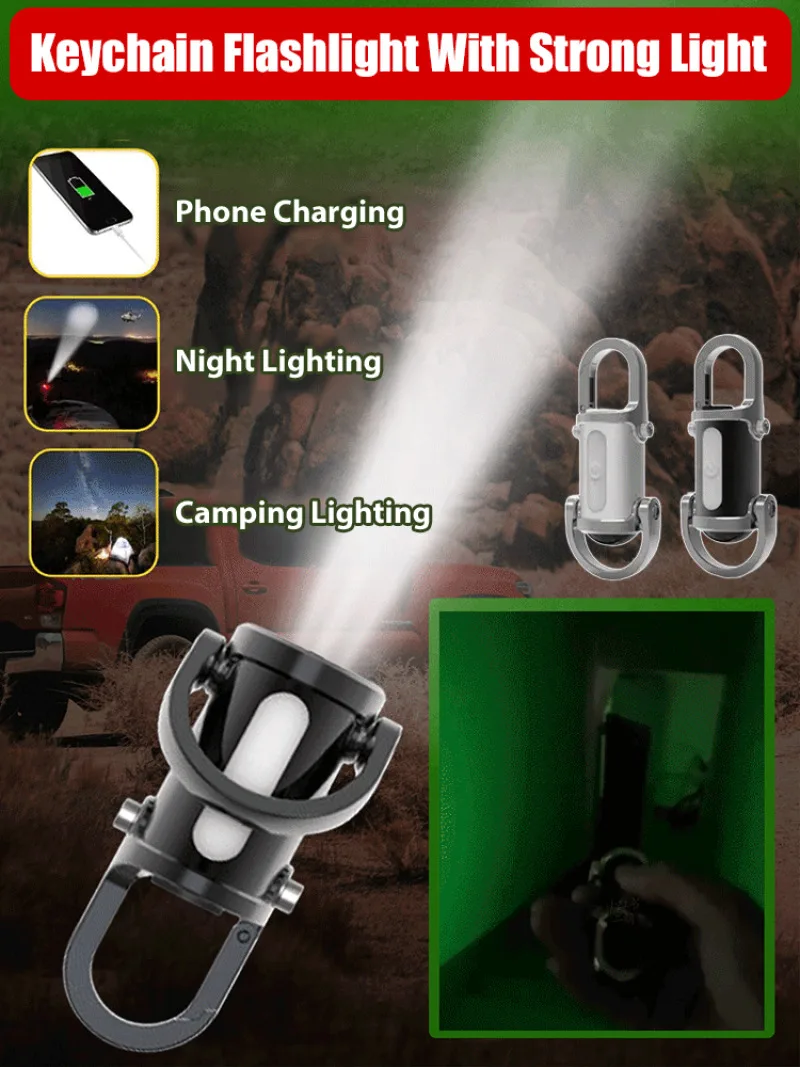 

Keychain Flashlight Waterproof Light Strong Bright Flashlight Waterproof Outdoor Hiking Camping Mini Torch with Side Light Hook