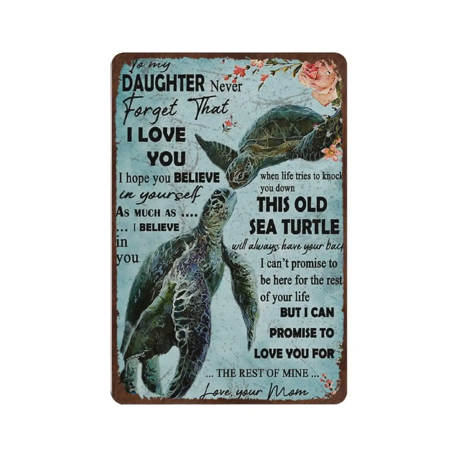 Vintage Metal Tin Sign Plaque,Never Forget That I Love You Sea Turtle Tin Sign,Man cave Pub Club Cafe Home Decor Plate，Birt sign