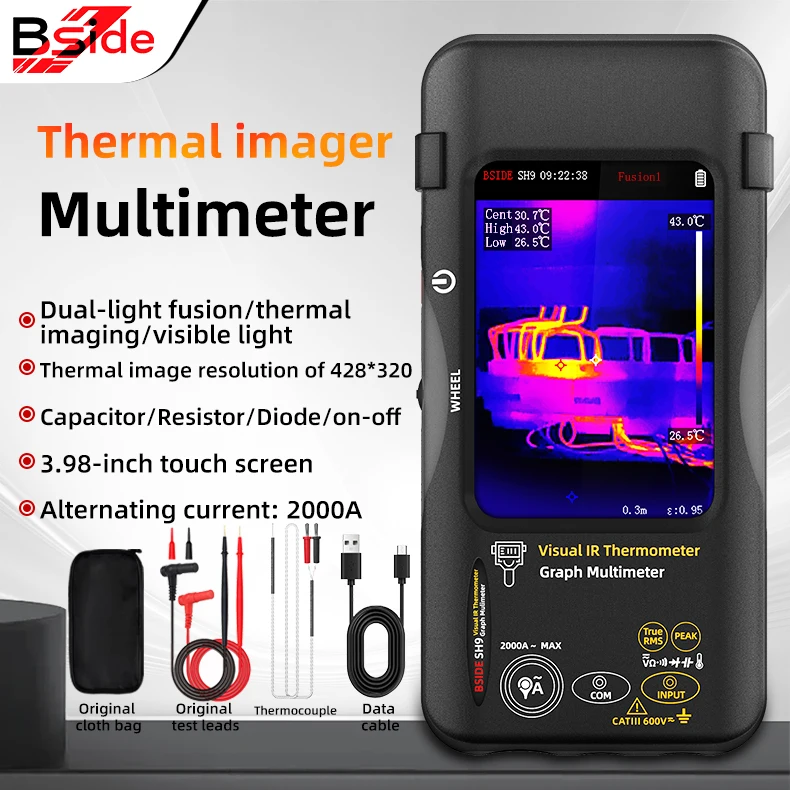 BSIDE SH9 Thermal Camera Industrial 3.98Inch PCB Thermal Imager, 20000counts Multimeter Circuit Board Electrical Inspect