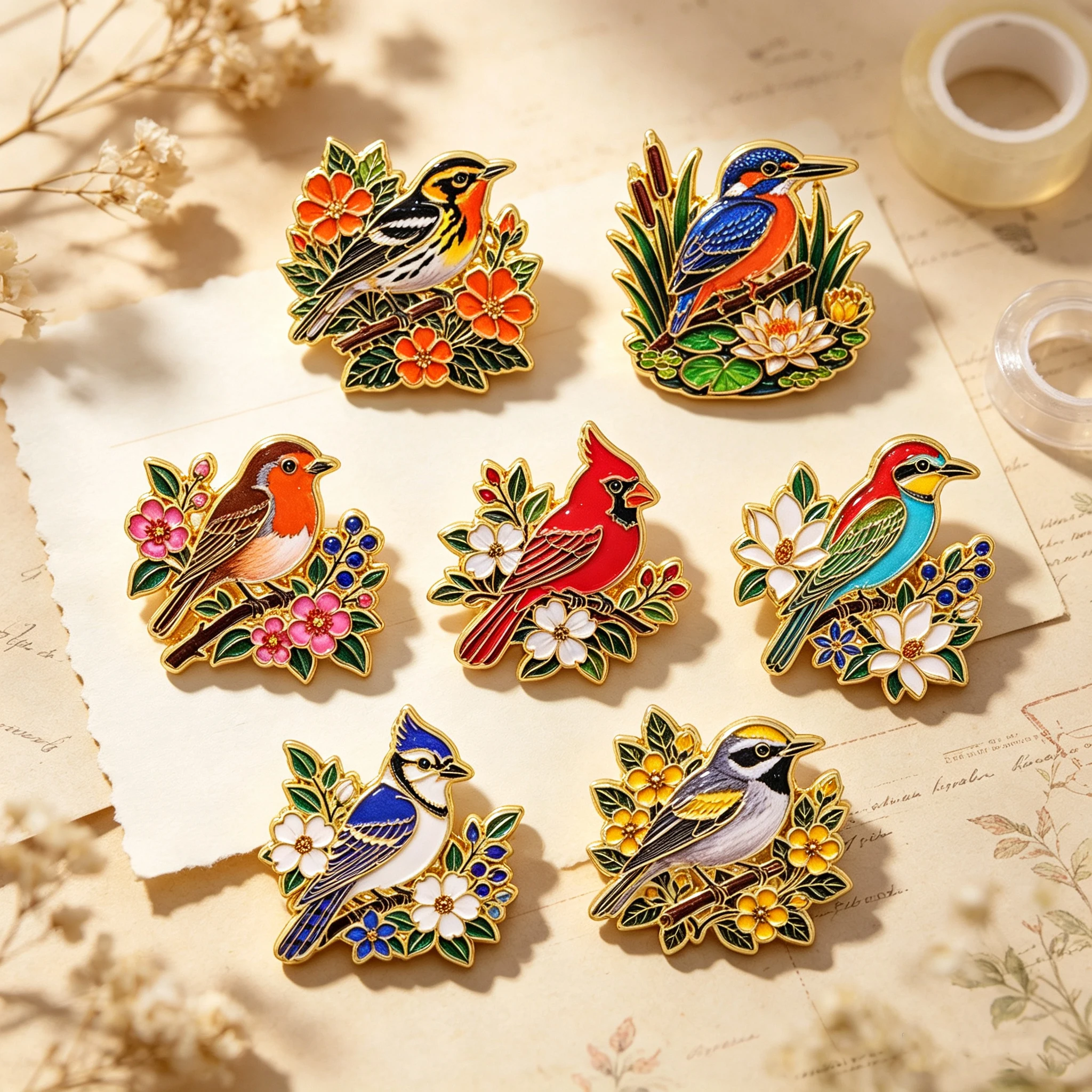 7pcs/Set Garden Birds Enamel Pin Vivid Cardinal Kingfisher Brooch Pines Lapel Pins Badge on Backpack Accessories Jewelry Gifts