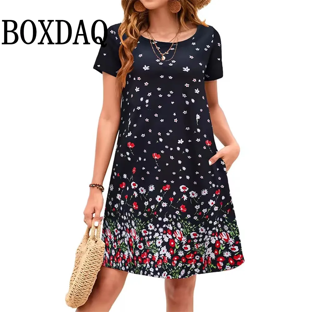 New Women's Dresses 3D Floral Printed Ladies Elegant Casual Short Sleeve Dresses Fashion Plus Size Women's Dresses 2025 Sundress