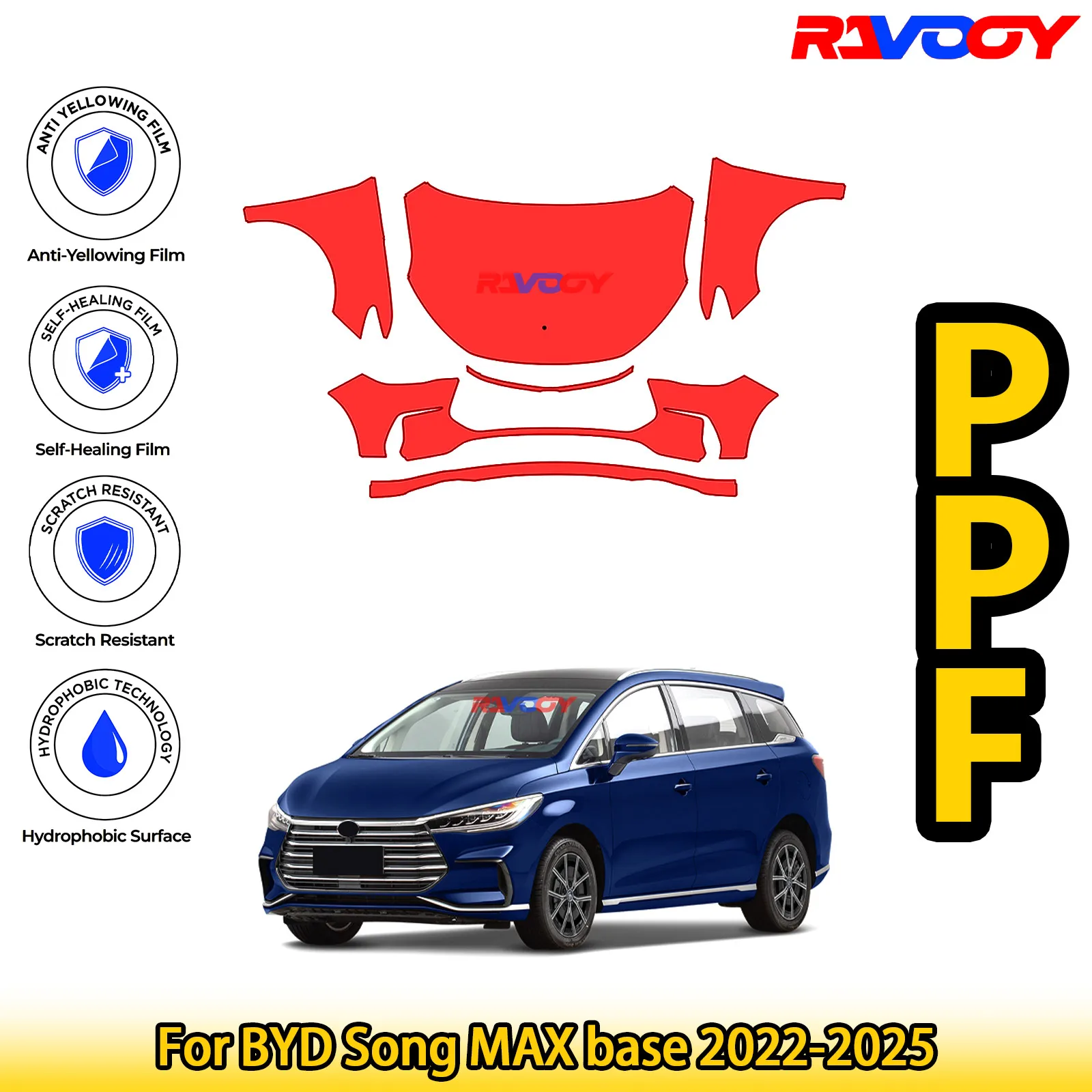 

Для BYD Song MAX base 2022-2025 глянцевая матовая черная предварительно вырезанная передняя защитная пленка PPF Kit
