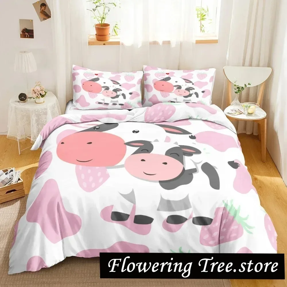 

Cow Print Duvet Cover Animal Cow Doodle Cartoon Drawing Farming Husbandry Sunflower Polyester Bedding Set Twin Queen King Size