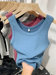 2026 Summer Women Sleeveless Tank Tops Fashion Crop Top O-neck Fitness Knitted Ribbed Vest Female Solid Camis Cropped Streetwear
