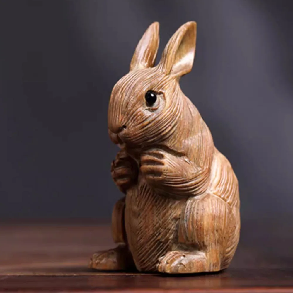 JW149- 7 CM Lovely Rabbit Green Sandalwood Sculpture Mascot Animal Figurine Decoration Craft Gift Miniatur Ornaments