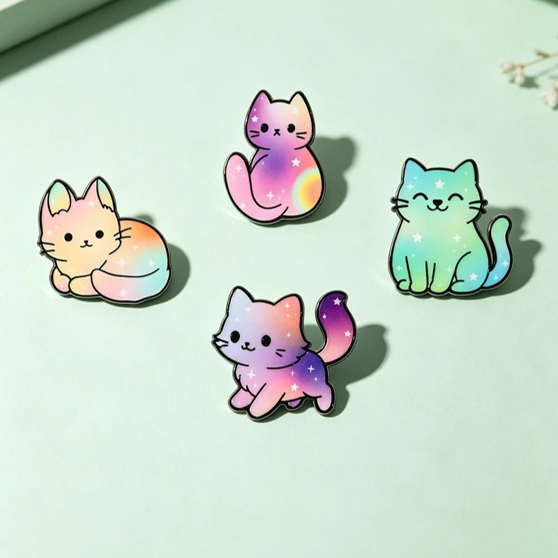 New Creative Dreamy Starry Sky Cartoon Cat Metal Brooch Fashion Casual Commute Gift Badge Pin DIY Clothing Bags Hat Decoration