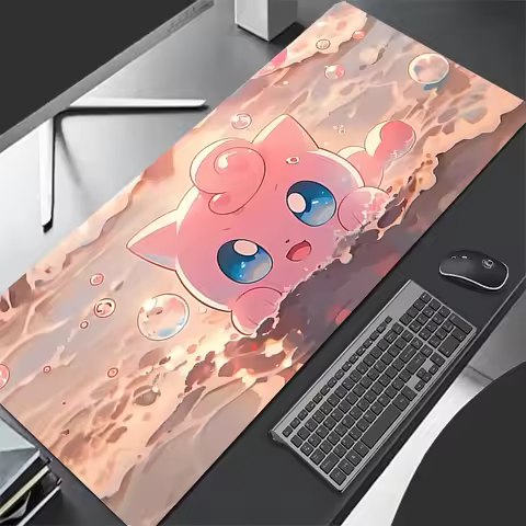 Cute Pink Leather Mouse Pad Gaming Accessories PC Gamer Anime Pokemon Jigglypuff Computer Desk Mat Laptop Keyboard Pads Mousepad