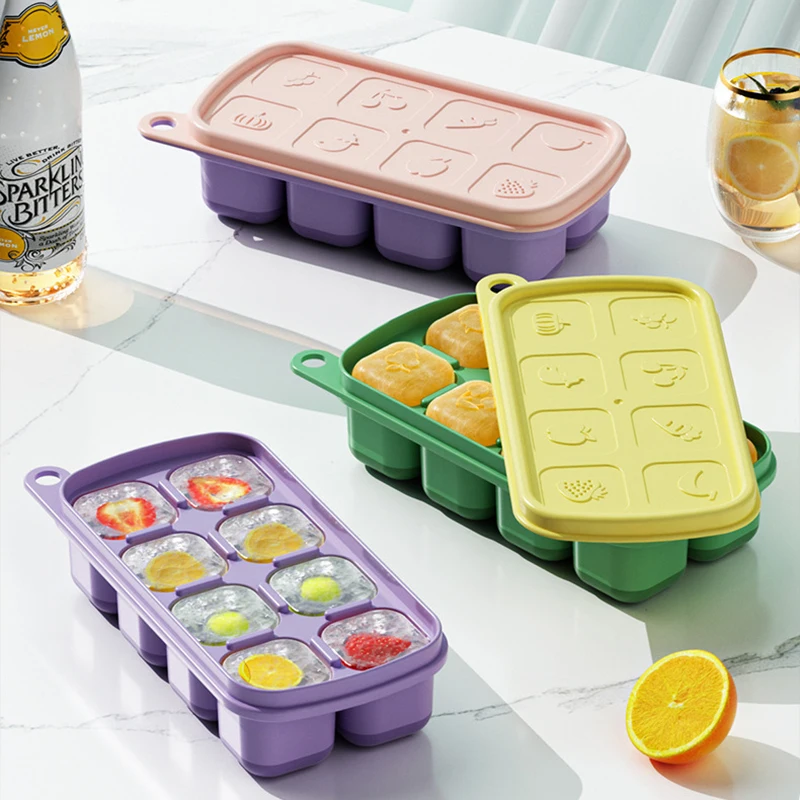 1Pc 8 Cell Food Grade Silicone Mold Ice Grid With Lid Ice Case Tray Making Mould Ice Storage Box Reusable DIY Kitchen Gadget