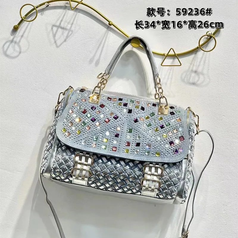 Renovate Denim jean casual women handbags designer shoulder bags rhinestone decorative womens messenger bag totes