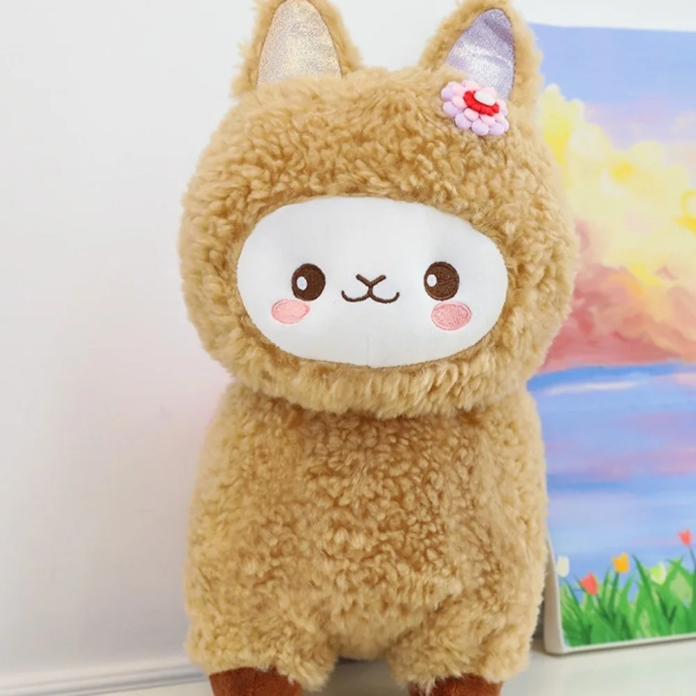 Stuffed Soft Alpaca Plush Toys Cartoon Flower Plush Llama Dolls Cute Fluffy Stuffed Animal Pillow Room Decor