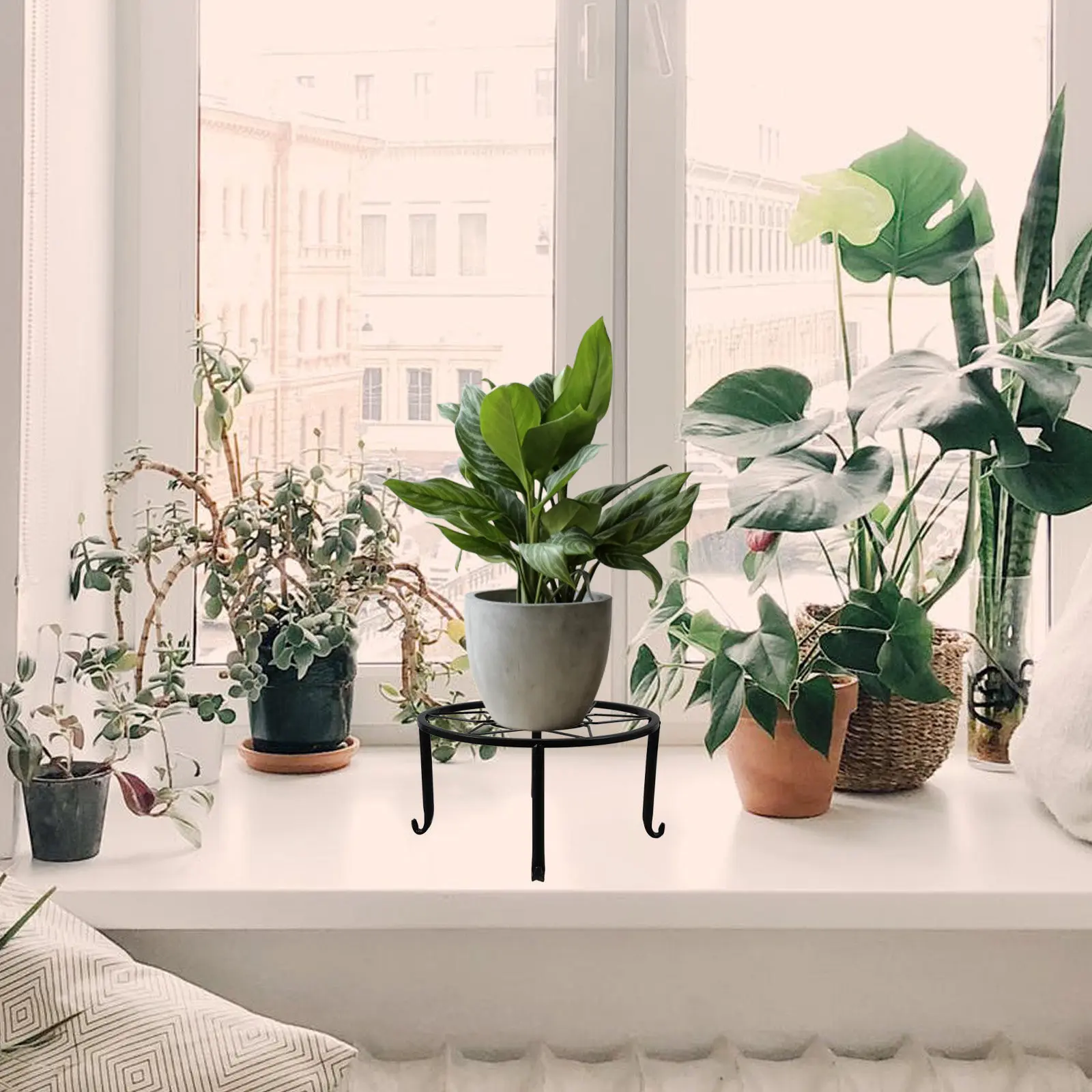 1Pcs Sturdy Eco Friendly Iron Potted Plant Rack Balcony Display Stand Flowerpot Holder with Smooth Polished Surface Strong Load