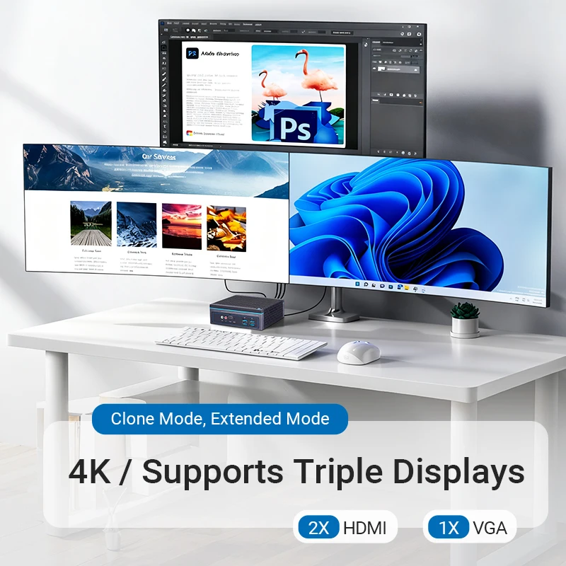 VNOPN AMD PRO A6-8500B мини-ПК Компьютерный игровой NUC Тройной дисплей WIFI5 Двойной HDMI + VGA Windows 11 pro Офисный настольный компьютер