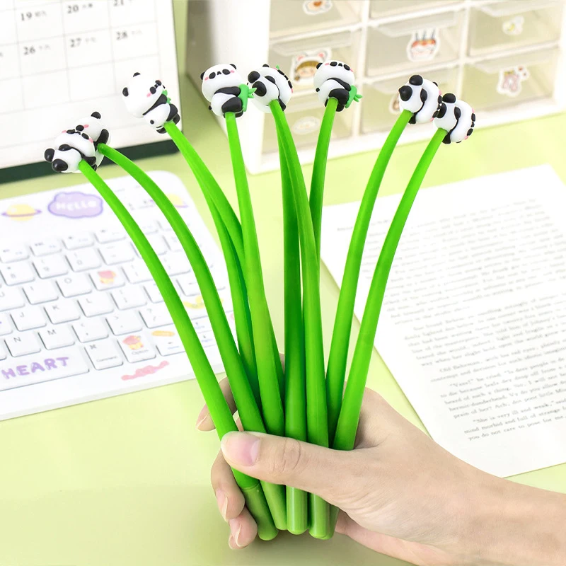 Cute Panda Shape Gel Pen Bamboo Swing Signature Pen Cartoon Silicone 0.5mm Black Writing Pen Student Stationery Gifts