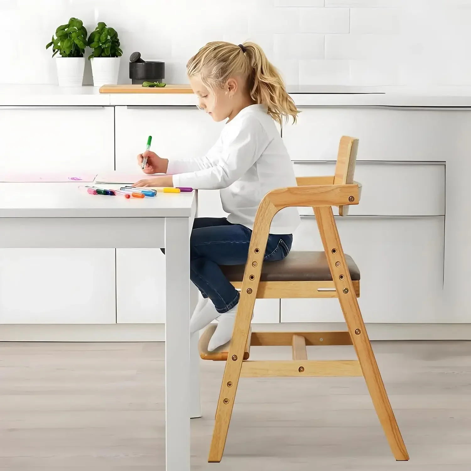 Solid Wood Toddler High Chair Adjustable Baby Feeding Chair Kids Learning Chair Grows With Child For Dining Table Study Mealtime view 2