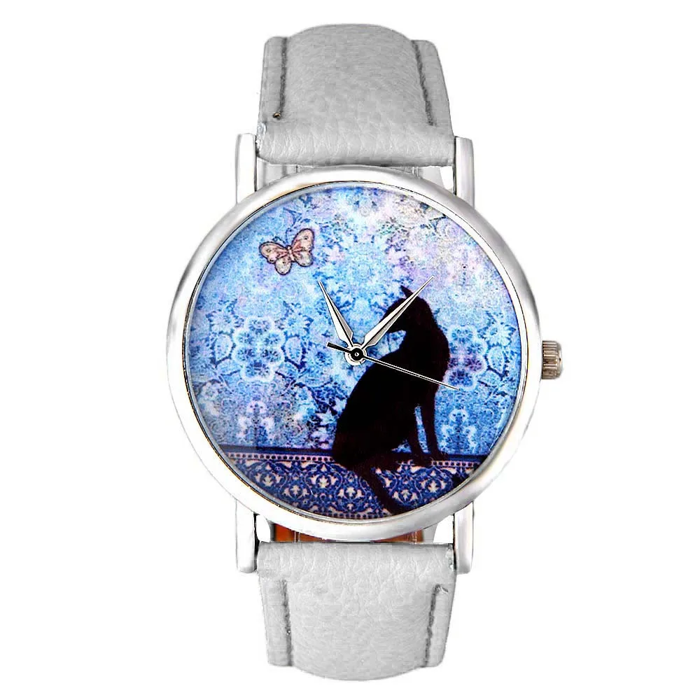 Women Watches Luxury Wristwatch Flowers Butterfly Teenage Girl Watch Cute Kitten Design Lover\'s Watches Relogio Masculino Clock